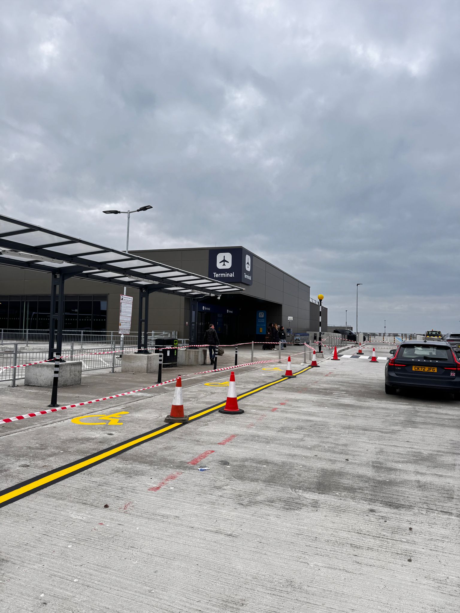 Professional road marking project showing various colour applications for traffic management